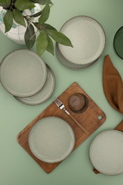 Hermia MOD19DUS6730P03 Juego para servir tartas de porcelana verde claro, 19x19x2 cm (6 Piezas)
